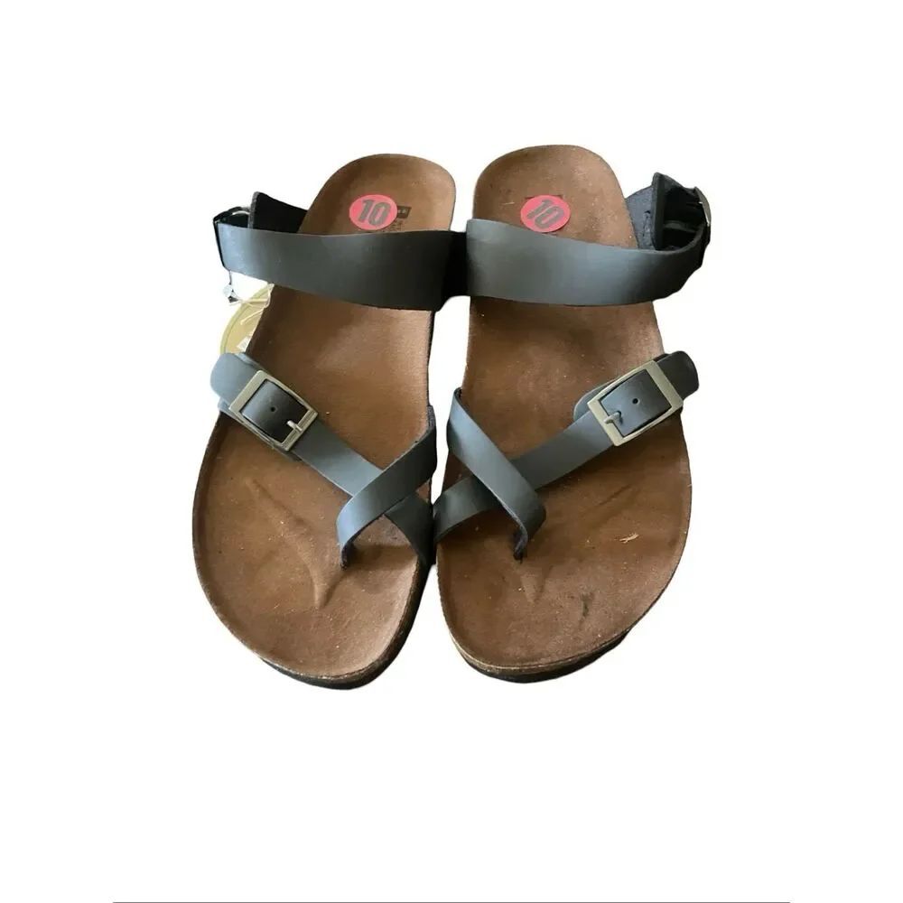 New White Mountain Womens Black Gracie Footbed Leather Slide Sandals Size 10